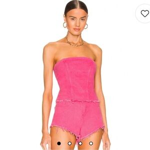 Domonique Strapless Denim Top & Shorts in Pink - Revolve